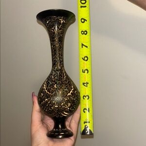 Elegant Black Vintage Brass etched Floral Vase